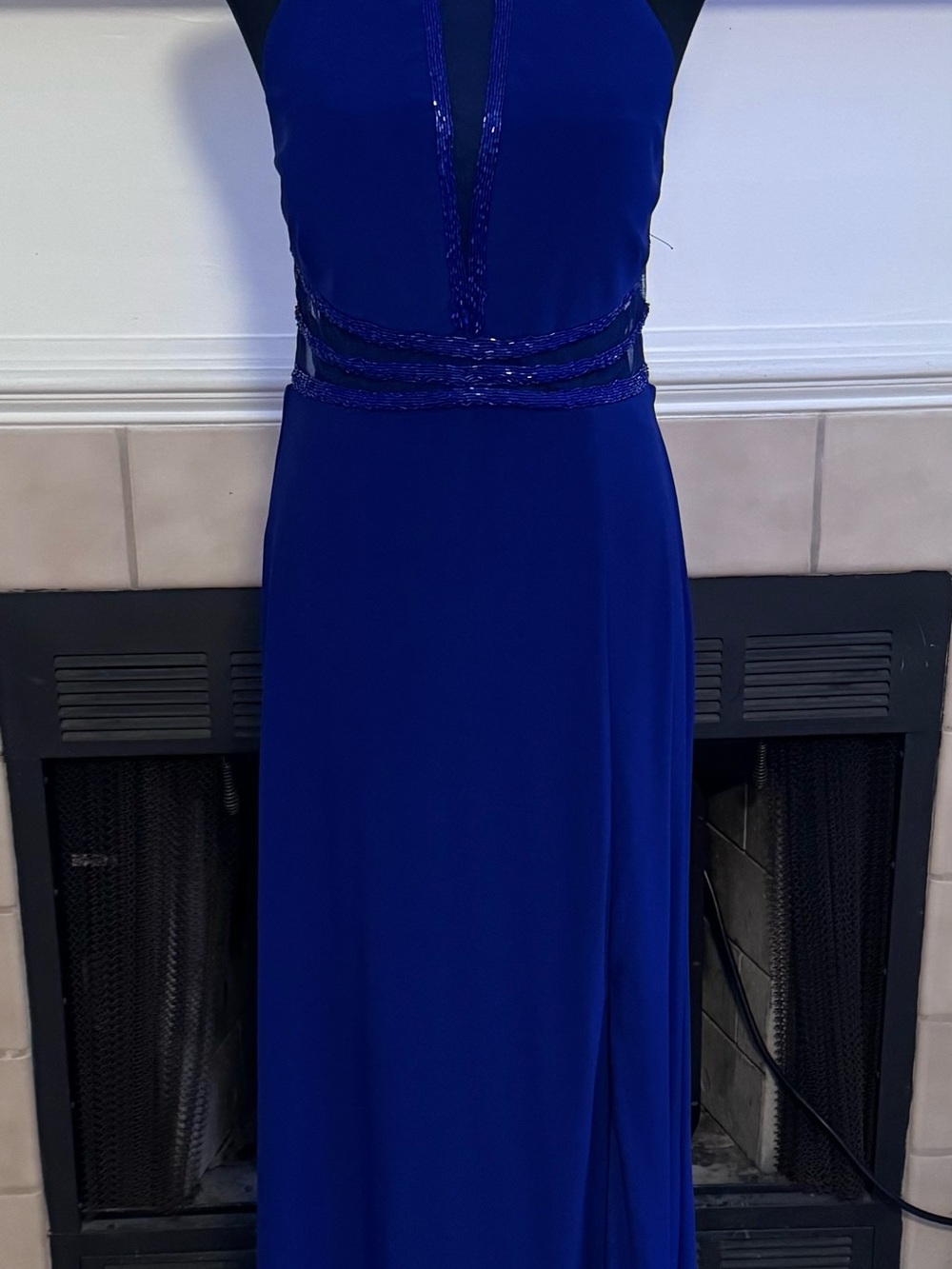 Morgan & Co Blue Cocktail Dress with Blue Beading Accents